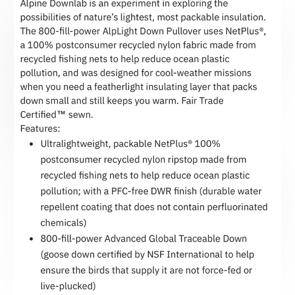 Patagonia AlpLight Jacket 1/4 zip SALE!!  NEW with tags!  NAVY -size medium - Picture 8 of 9